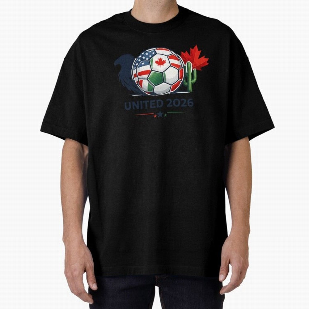World Cup 2026 United Soccer Design Oversized T-Shirt Get Ready for Global Football Passion for FIFA World Cup 2026 USA Canada Mexico, Driven by Cristiano Ronaldo, Spain, Football Festival Excitement, Trophy Ambitions, Country Rivalries and Star