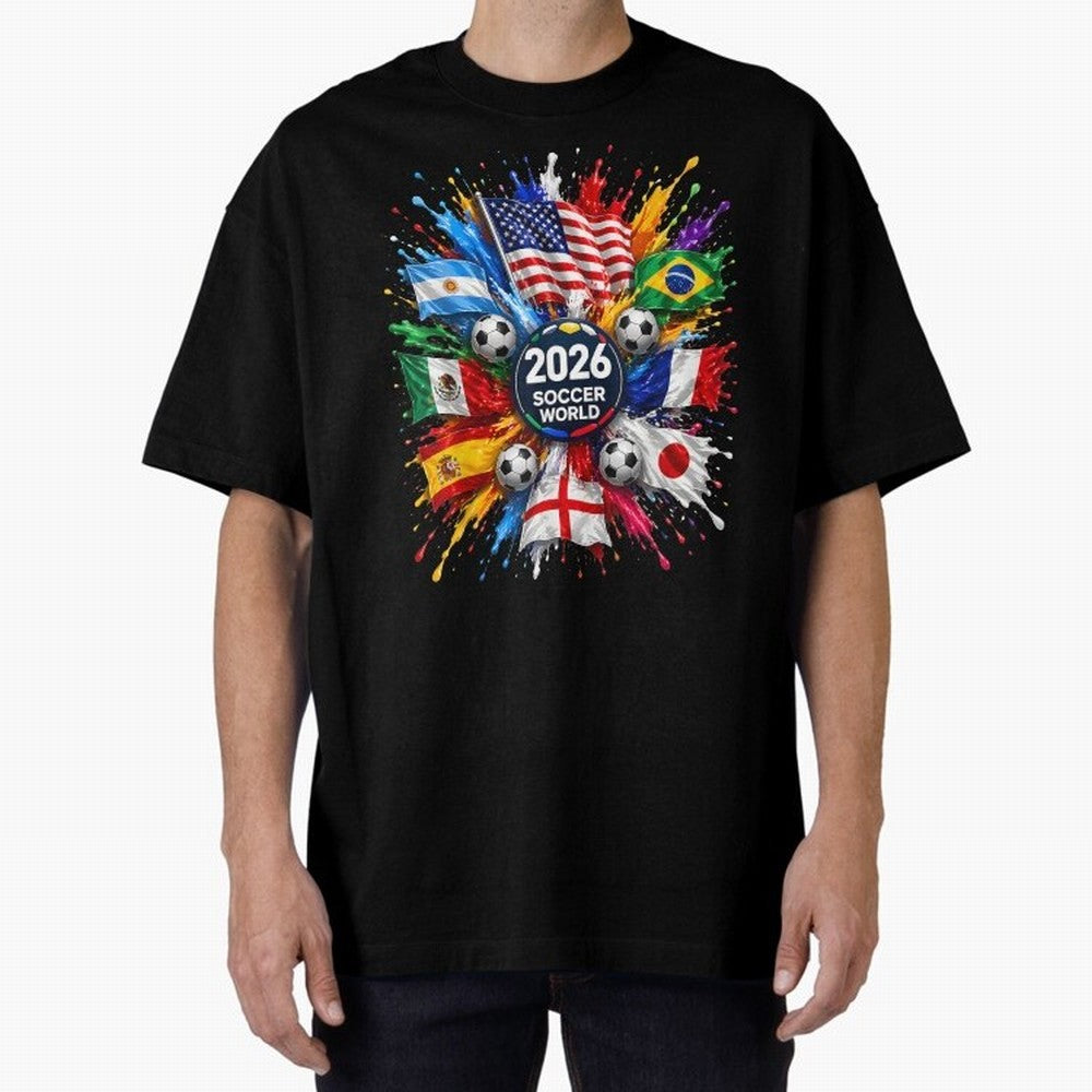 2026 Soccer World USA Flag Burst Fan Tee Oversized T-Shirt Share Match Day Hype around FIFA World Cup 2026 USA Canada Mexico, Cristiano Ronaldo, Germany, Championship Spirit, Famous Goals, Roaring Crowds and International Football Unity; Made for