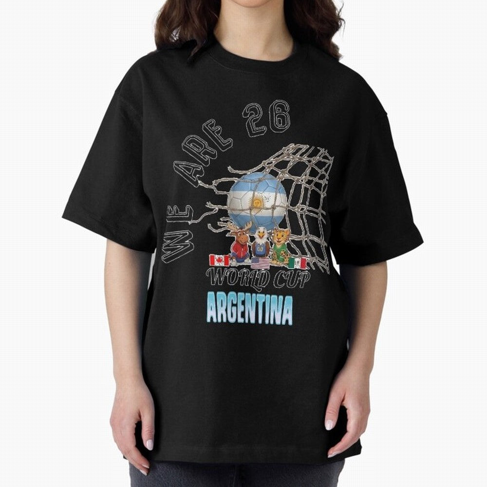 World Cup 26 - Argentina Oversized T-Shirt Spotlight Global Football Passion for FIFA World Cup 2026 USA Canada Mexico, Connected to CR7 and Messi, Portugal, Supporter Pride, Iconic Celebrations, Legendary Names and Global Match Day Energy; Ideal