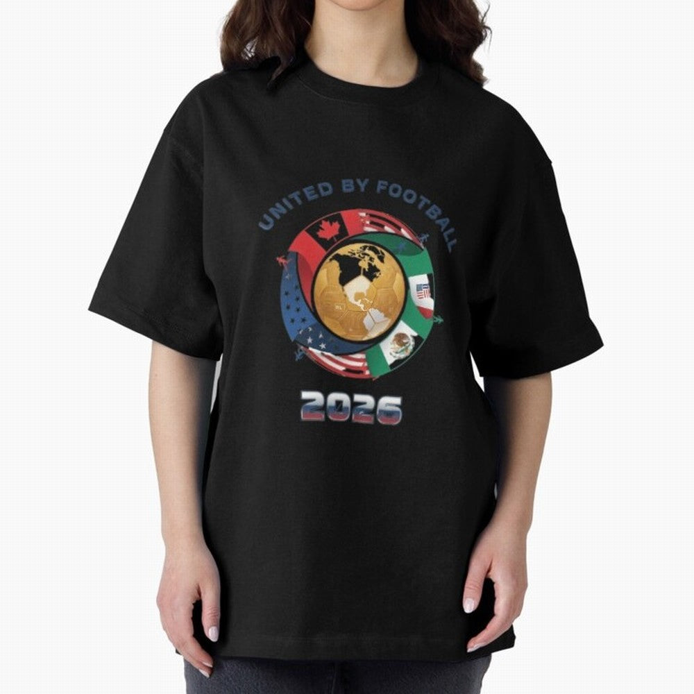 United By Football 2026 Oversized T-Shirt Celebrate Fan Favorites in Match Day Hype around FIFA World Cup 2026 Group Stage, Messi, Brazil, Portugal and Argentina, Supporter Pride, Iconic Celebrations, Legendary Names and Global Match Day Energy;