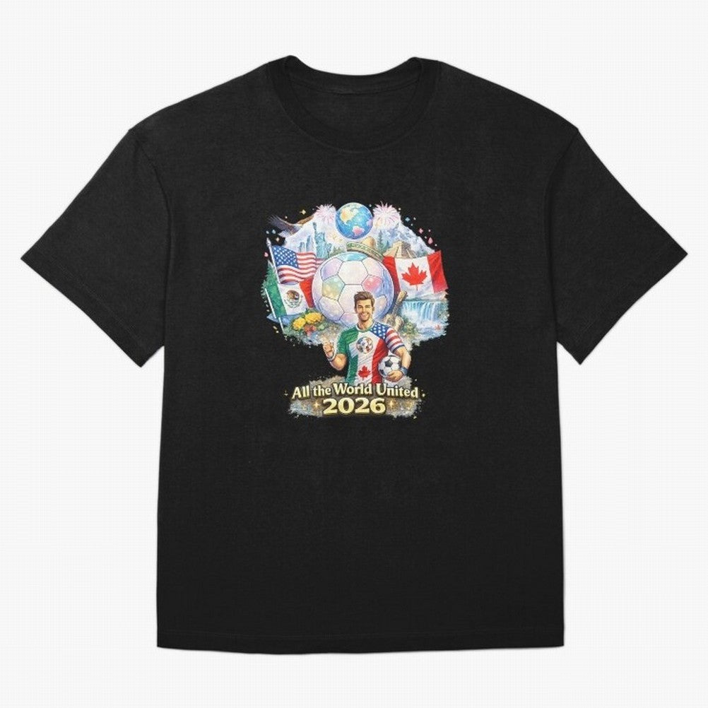 All The World United 2026 Football Design Oversized T-Shirt Bring Home Global Football Passion for FIFA World Cup 2026 Group Stage, Built around Messi and Cristiano Ronaldo, Portugal, Football Festival Excitement, Trophy Ambitions, Country