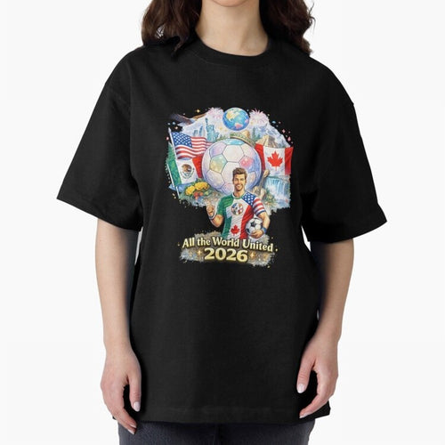All The World United 2026 Football Design Oversized T-Shirt Bring Home Global Football Passion for FIFA World Cup 2026 Group Stage, Built around Messi and Cristiano Ronaldo, Portugal, Football Festival Excitement, Trophy Ambitions, Country