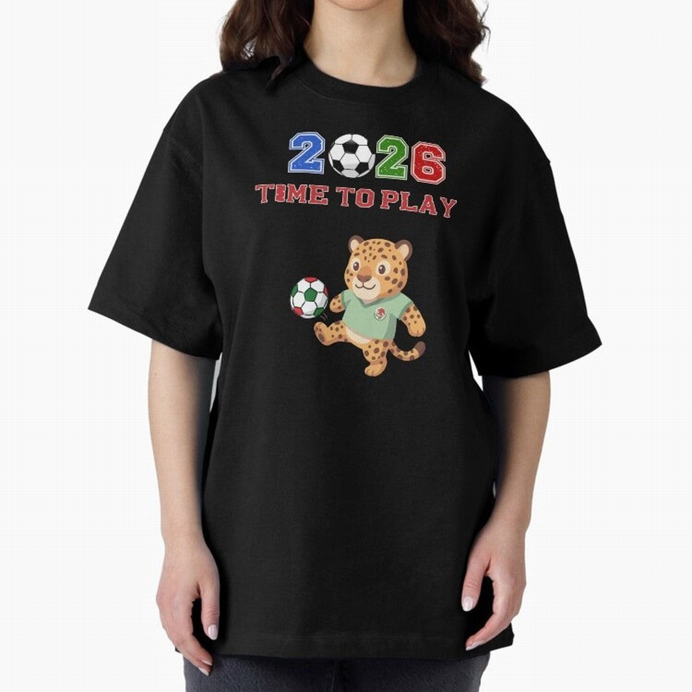 Mexico Soccer Jaguar Mascot 2026 Time To Play Football Oversized T-Shirt Join the Countdown to Match Day Hype around FIFA World Cup 2026, Cristiano Ronaldo, Haaland and CR7, Portugal, Football Passion, Legendary Performances, Festival Vibes and