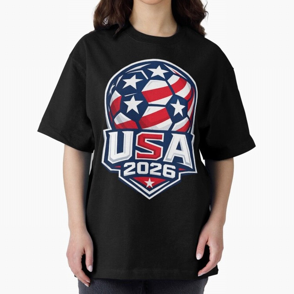 USA 2026 World Cup T-Shirt - Star Spangled Soccer Design - American Host Fan Tee Oversized T-Shirt Support Your Favorite Stars during FIFA World Cup 2026 Spirit, Featuring Portugal, Messi, CR7 and Mbappe, Classic Soccer Heritage, Championship