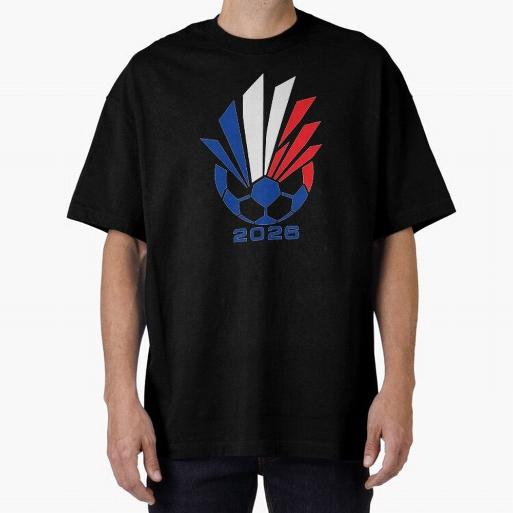France Soccer 2026 Tricolor Burst Emblem Oversized T-Shirt Show Match Day Excitement for the FIFA World Cup 2026 Group Stage Journey through Cristiano Ronaldo Highlights, Argentina and Brazil Pride, Supporter Pride, Iconic Celebrations, Legendary