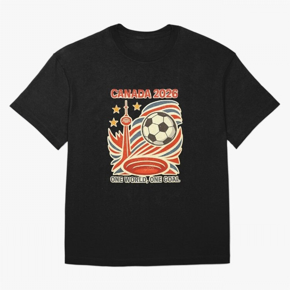 Canada 2026 ¨C One World One Goal Oversized T-Shirt Bring Stadium Energy to Global Football Passion for FIFA World Cup 2026, Capturing Messi and Cristiano Ronaldo, Portugal, Spain and Germany, Sports Nostalgia, International Competition, Famous