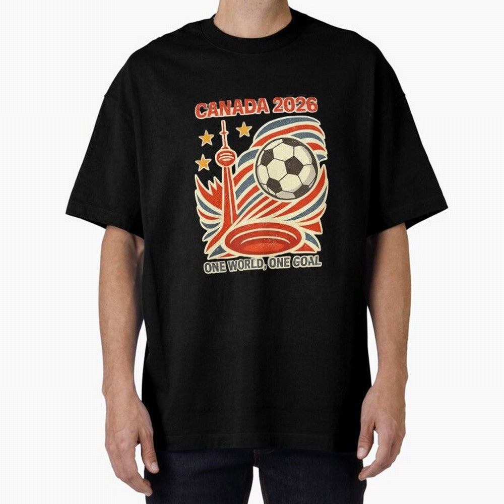 Canada 2026 ¨C One World One Goal Oversized T-Shirt Bring Stadium Energy to Global Football Passion for FIFA World Cup 2026, Capturing Messi and Cristiano Ronaldo, Portugal, Spain and Germany, Sports Nostalgia, International Competition, Famous