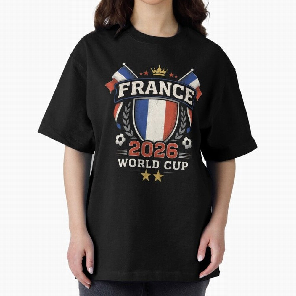 France World Cup 2026 Football Heritage - Les Bleus Crest Oversized T-Shirt Show Fan Pride Across Global Football Passion for FIFA World Cup 2026 USA Canada Mexico, Driven by Messi, Spain, Football Festival Excitement, Trophy Ambitions, Country