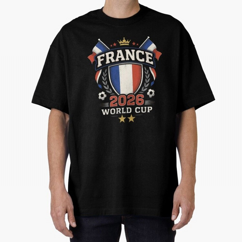 France World Cup 2026 Football Heritage - Les Bleus Crest Oversized T-Shirt Show Fan Pride Across Global Football Passion for FIFA World Cup 2026 USA Canada Mexico, Driven by Messi, Spain, Football Festival Excitement, Trophy Ambitions, Country