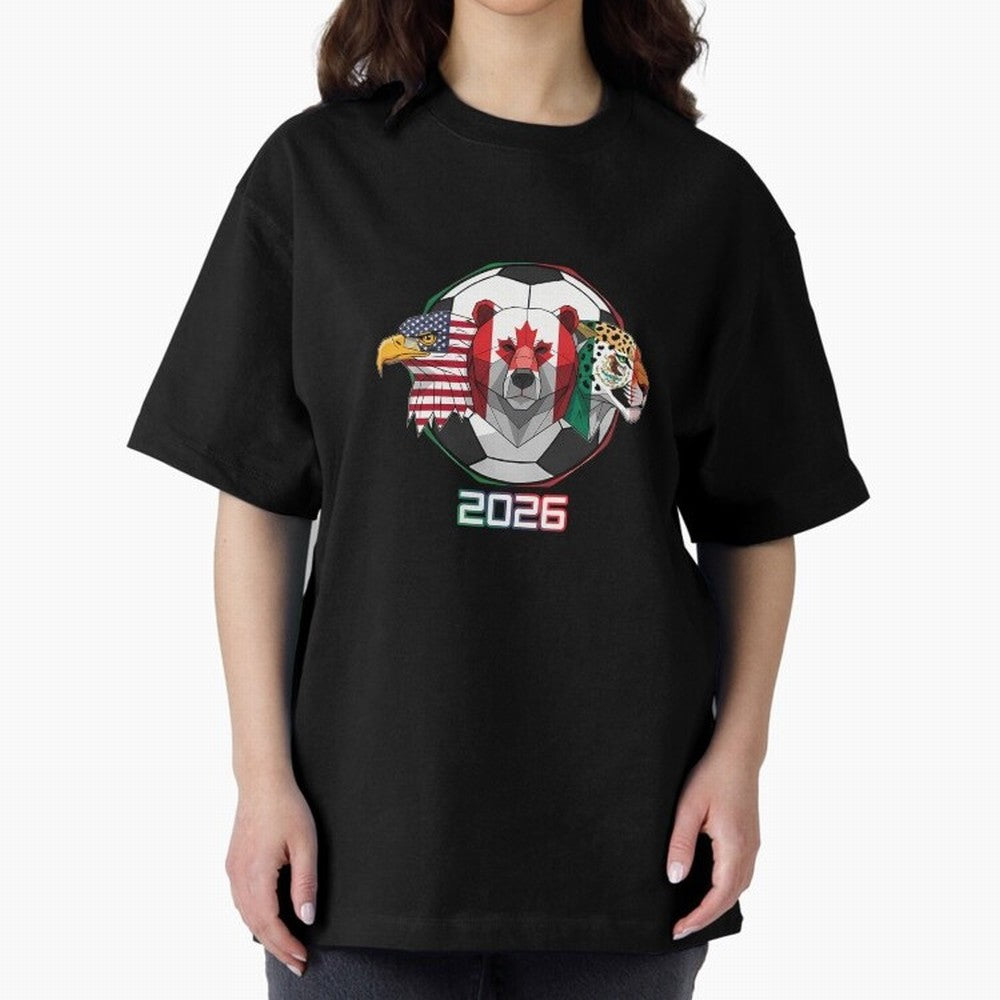 North American Soccer Animals 2026 Oversized T-Shirt Represent FIFA World Cup 2026 USA Canada Mexico for Fans of Haaland and Argentina, Bringing Fan Favorite Moments, National Team Passion, Big Match Drama and Soccer History; Great for Supporters