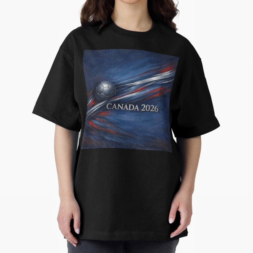 Canada 2026 Soccer Theme with silver lines Oversized T-Shirt Back the Journey through FIFA World Cup 2026 USA Canada Mexico Capturing Mbappe and Neymar, Portugal Energy, Tournament Hype, Historic Matchups, Family Viewing Parties and Global Sports