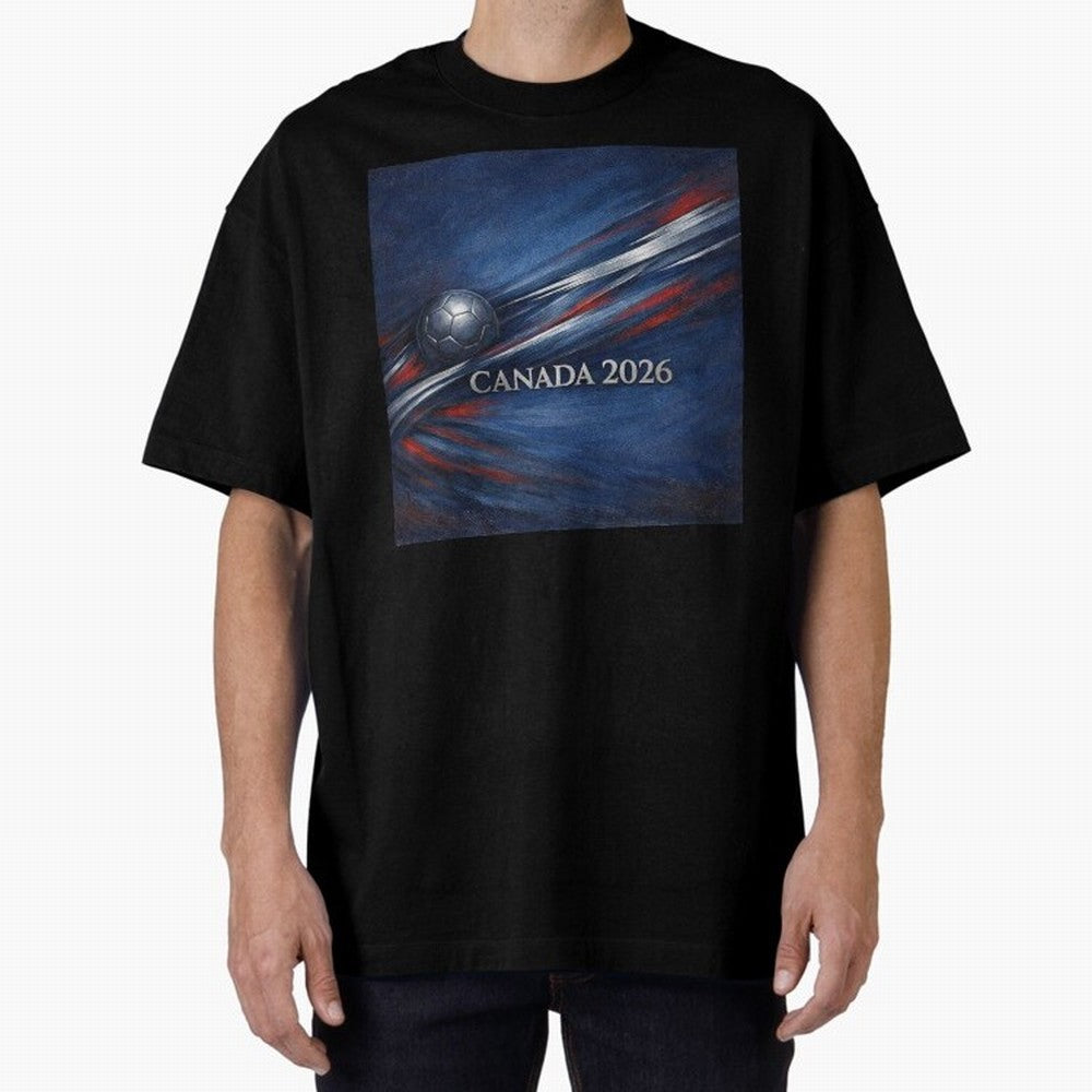 Canada 2026 Soccer Theme with silver lines Oversized T-Shirt Back the Journey through FIFA World Cup 2026 USA Canada Mexico Capturing Mbappe and Neymar, Portugal Energy, Tournament Hype, Historic Matchups, Family Viewing Parties and Global Sports
