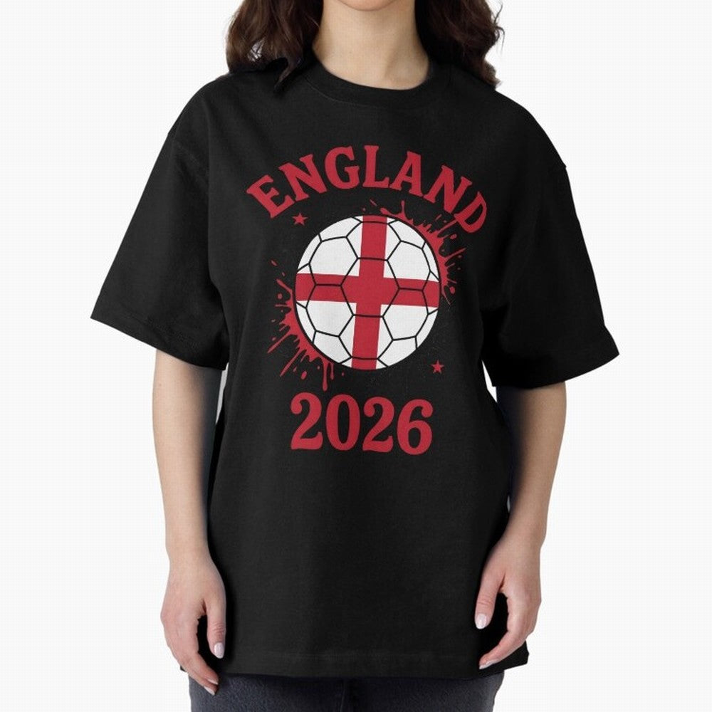 England World Cup 2026 football supporter| St George Cross Football Oversized T-Shirt Celebrate National Team Dreams in Global Football Passion for FIFA World Cup 2026, Connected to Messi, Neymar and Mbappe, Portugal, Spain and Germany, Football