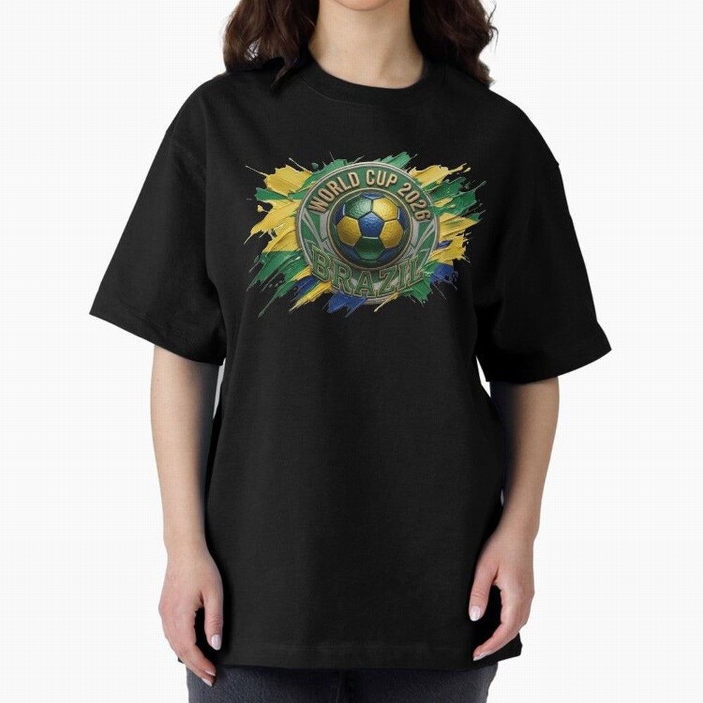 World Cup 2026 Brazil Soccer Ball Paint Splash Oversized T-Shirt Feel the Trophy Chase of the FIFA World Cup 2026 USA Canada Mexico Journey through CR7 Highlights, Germany Pride, Game Day Rituals, Football Legends, Country Pride and the Road to the