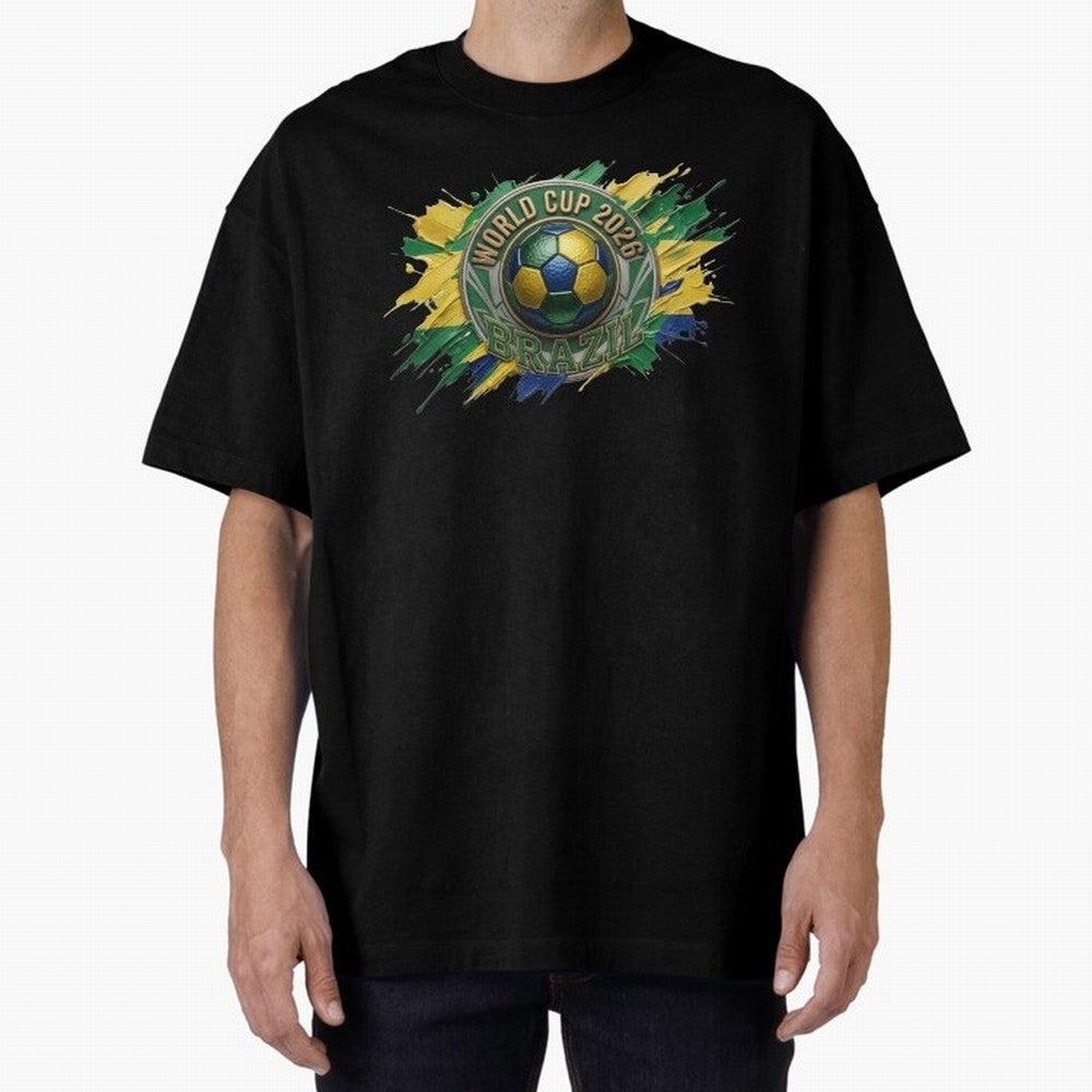 World Cup 2026 Brazil Soccer Ball Paint Splash Oversized T-Shirt Feel the Trophy Chase of the FIFA World Cup 2026 USA Canada Mexico Journey through CR7 Highlights, Germany Pride, Game Day Rituals, Football Legends, Country Pride and the Road to the