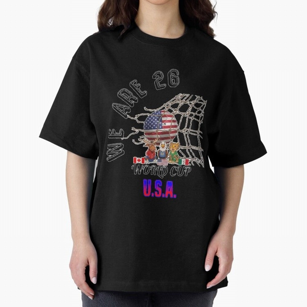 World cup 26 - USA Oversized T-Shirt Live the Energy of FIFA World Cup 2026 Group Stage for Fans of Mbappe and Spain and Netherlands, Bringing Soccer Culture, Superstar Moments, National Team Dreams and Competitive Fire; Perfect for Supporters Who