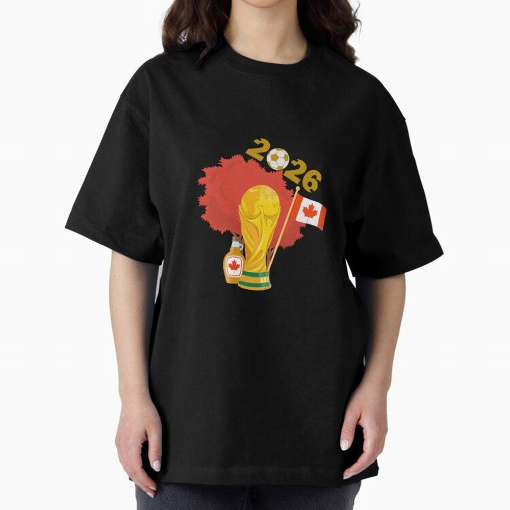 Canada 2026 Football Championship Golden Oversized T-Shirt Honor the Beautiful Game during Match Day Hype around FIFA World Cup 2026 Group Stage, Messi and Cristiano Ronaldo, France and Portugal, Champion Mindset, Group Stage Buzz, Knockout Tension
