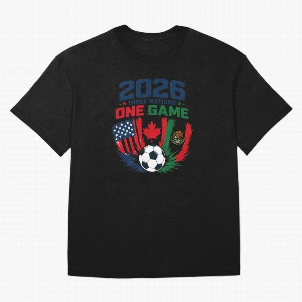 Three Nations One Game 2026 ¨C USA Canada Mexico Football Design ?????? Oversized T-Shirt Show Support during FIFA World Cup 2026 USA Canada Mexico Spirit, Made for Brazil, Portugal and Argentina, CR7, Goal Celebration Energy, Supporter Heritage,