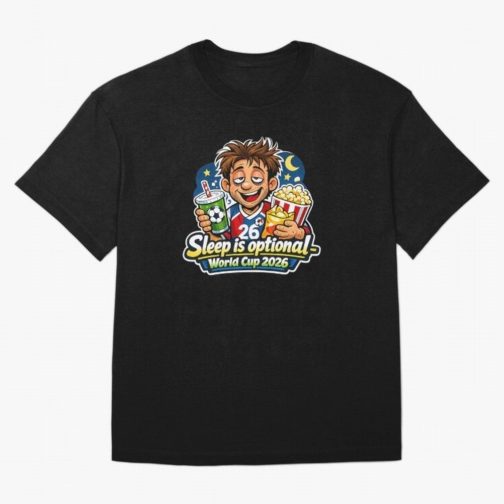 Sleep Is Optional World Cup 2026 Soccer Fan Night Oversized T-Shirt Celebrate National Team Dreams in the FIFA World Cup 2026 Group Stage Journey through Messi, CR7 and Mbappe Highlights, Portugal, Spain and Germany Pride, Football History, Final