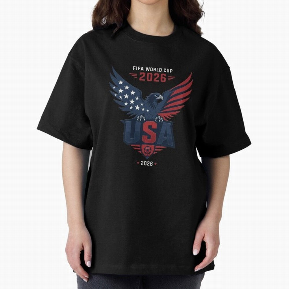 FIFA World Cup 2026 USA Eagle Soccer Logo Oversized T-Shirt Represent FIFA World Cup 2026 USA Canada Mexico for Fans of Mbappe and Neymar and England, France and Netherlands, Bringing Retro Football Energy, Iconic Rivalries, Trophy Chase Drama and
