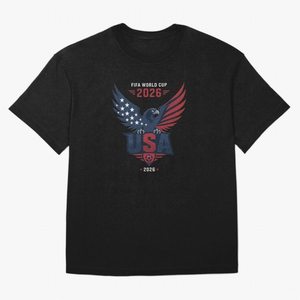 FIFA World Cup 2026 USA Eagle Soccer Logo Oversized T-Shirt Represent FIFA World Cup 2026 USA Canada Mexico for Fans of Mbappe and Neymar and England, France and Netherlands, Bringing Retro Football Energy, Iconic Rivalries, Trophy Chase Drama and