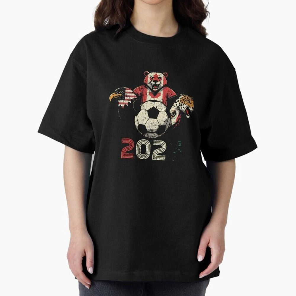 United 2026 Soccer Mascots North America Tournament T-Shirt_83157189 Oversized T-Shirt Feel the Trophy Chase of Global Football Passion for FIFA World Cup 2026 USA Canada Mexico, Featuring Messi and Cristiano Ronaldo, Portugal, Champion Mindset,