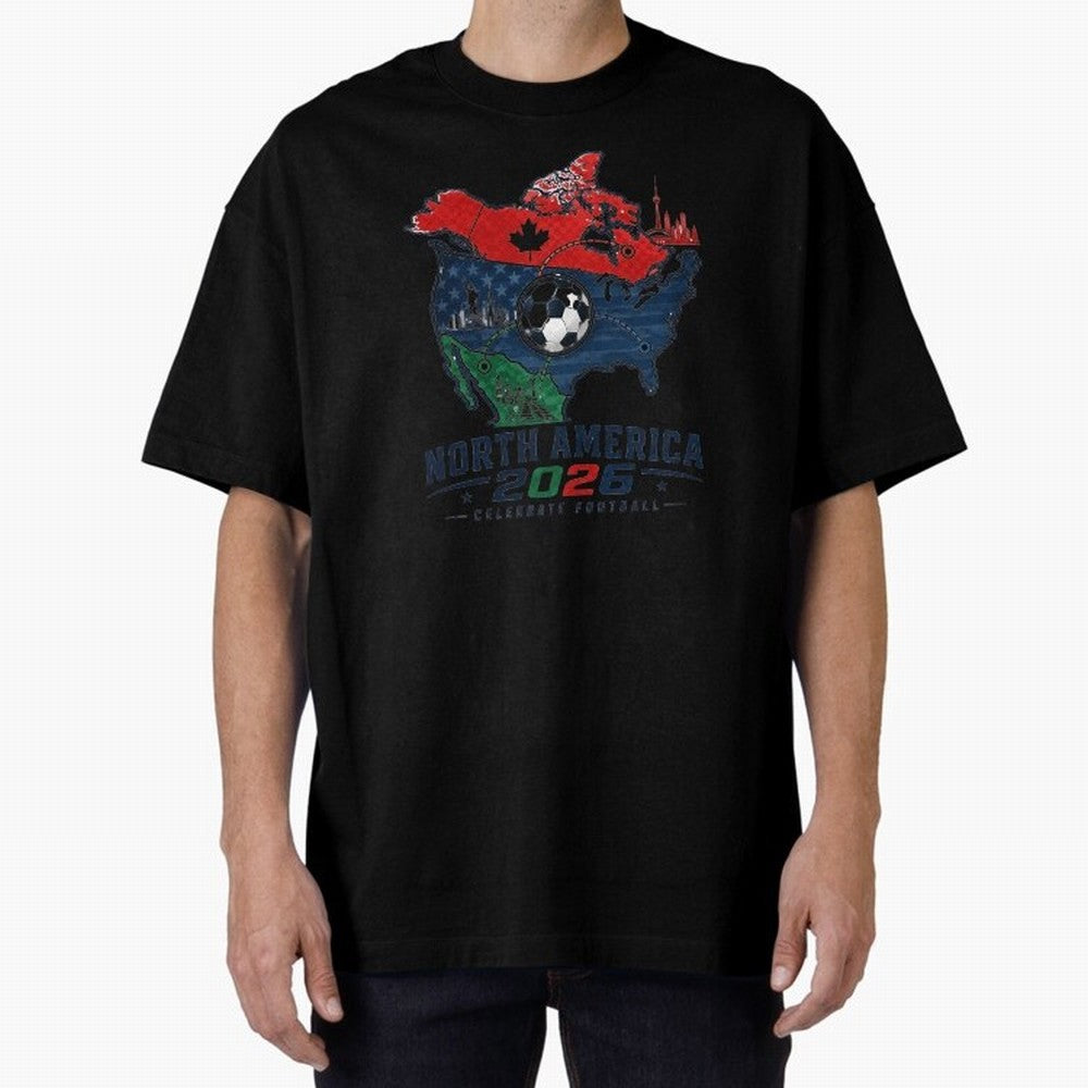 United by Football 2026 North America Soccer Design Oversized T-Shirt Join Supporters Worldwide for FIFA World Cup 2026 USA Canada Mexico for Fans of Mbappe and Neymar and Brazil, Portugal and Argentina, Bringing Champion Mindset, Group Stage Buzz,