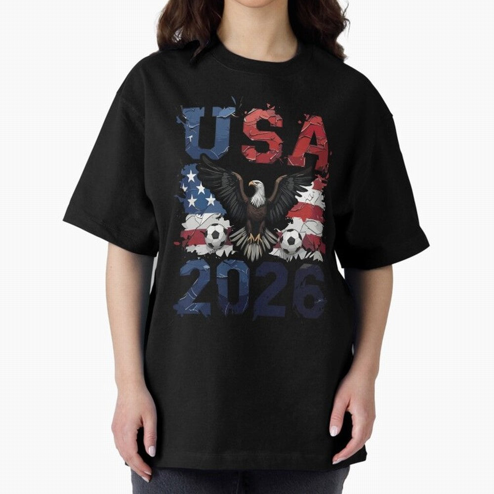 USA 2026 Soccer Eagle - World Cup Football Oversized T-Shirt Showcase Global Football Passion for FIFA World Cup 2026 USA Canada Mexico, Capturing Messi, CR7 and Mbappe, France and Portugal, Global Supporter Spirit, Legendary Goals, National Colors