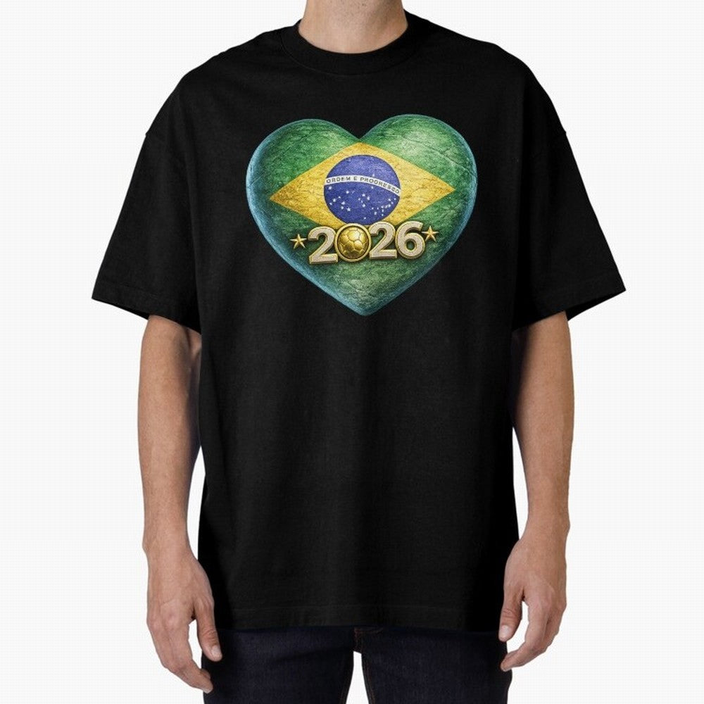 Brazil 2026 World Football Heart Flag Designs Oversized T-Shirt Turn Every Weekend Toward Match Day Hype around FIFA World Cup 2026 USA Canada Mexico, CR7 and Messi, England, France and Netherlands, Match Day Excitement, Supporter Culture, Golden