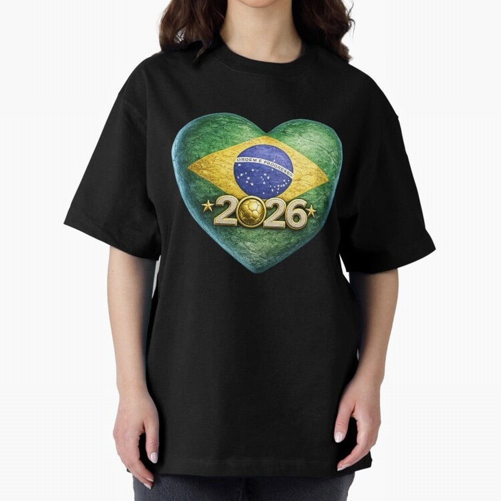 Brazil 2026 World Football Heart Flag Designs Oversized T-Shirt Turn Every Weekend Toward Match Day Hype around FIFA World Cup 2026 USA Canada Mexico, CR7 and Messi, England, France and Netherlands, Match Day Excitement, Supporter Culture, Golden