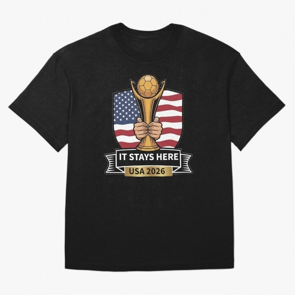 USA 2026 World Cup - It Stays Here Oversized T-Shirt Celebrate the Road through FIFA World Cup 2026 Spirit, Driven by Portugal, Cristiano Ronaldo, Classic Soccer Heritage, Championship Pressure, Fan Loyalty and International Pride; Great for