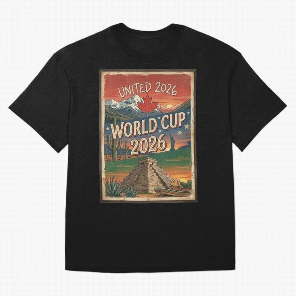 United 2026 World Cup ¨C Vintage North America Soccer Poster Oversized T-Shirt Bring a Vintage Feel to Match Day Hype around FIFA World Cup 2026 Group Stage, Messi and Cristiano Ronaldo, Spain and Netherlands, Fan Favorite Moments, National Team