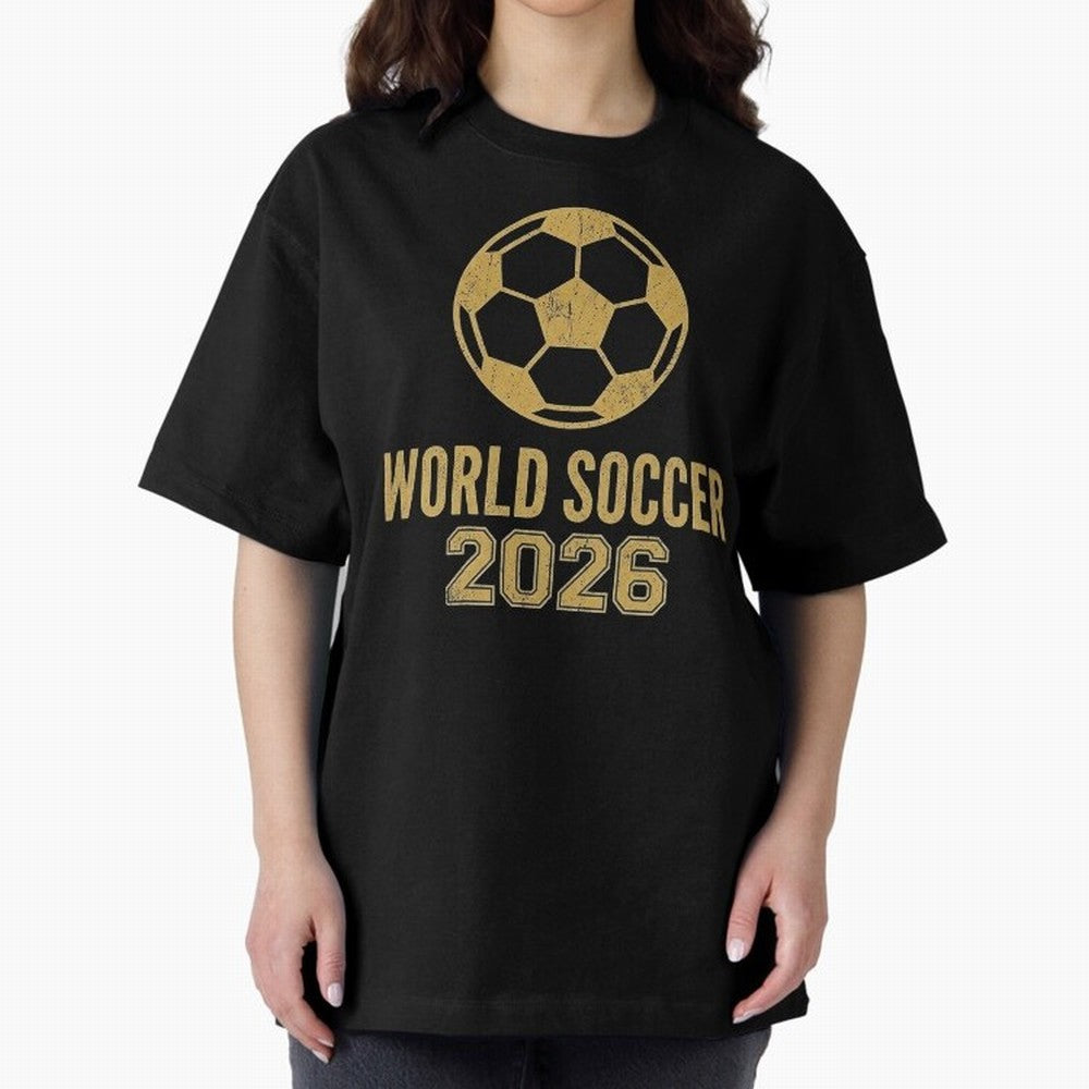 Retro World Soccer 2026 Design Oversized T-Shirt Enjoy the Biggest Football Party of FIFA World Cup 2026 Group Stage Filled with Messi, Neymar and Mbappe, Netherlands Energy, Goal Celebration Energy, Supporter Heritage, Football Icons and Worldwide