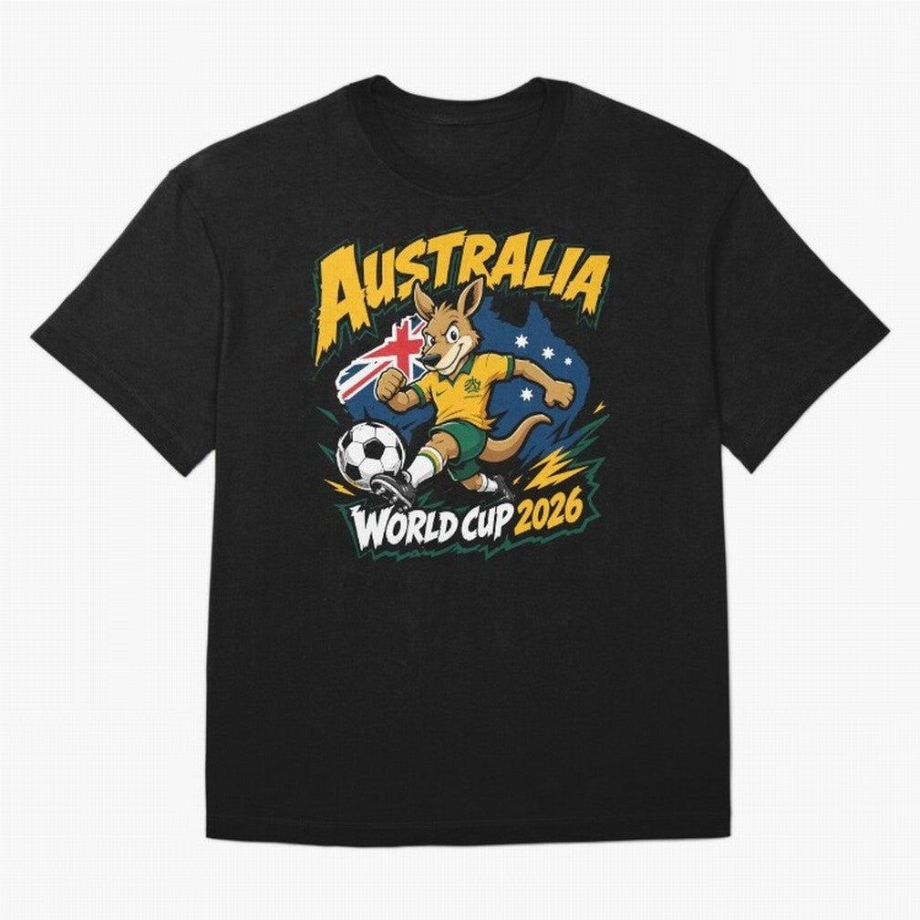 Australia World Cup 2026 Kangaroo Soccer Fan Art Oversized T-Shirt Remember FIFA World Cup 2026 for Fans of Mbappe and Neymar and England and Germany, Bringing Sports Nostalgia, International Competition, Famous Players and Unforgettable Victories;