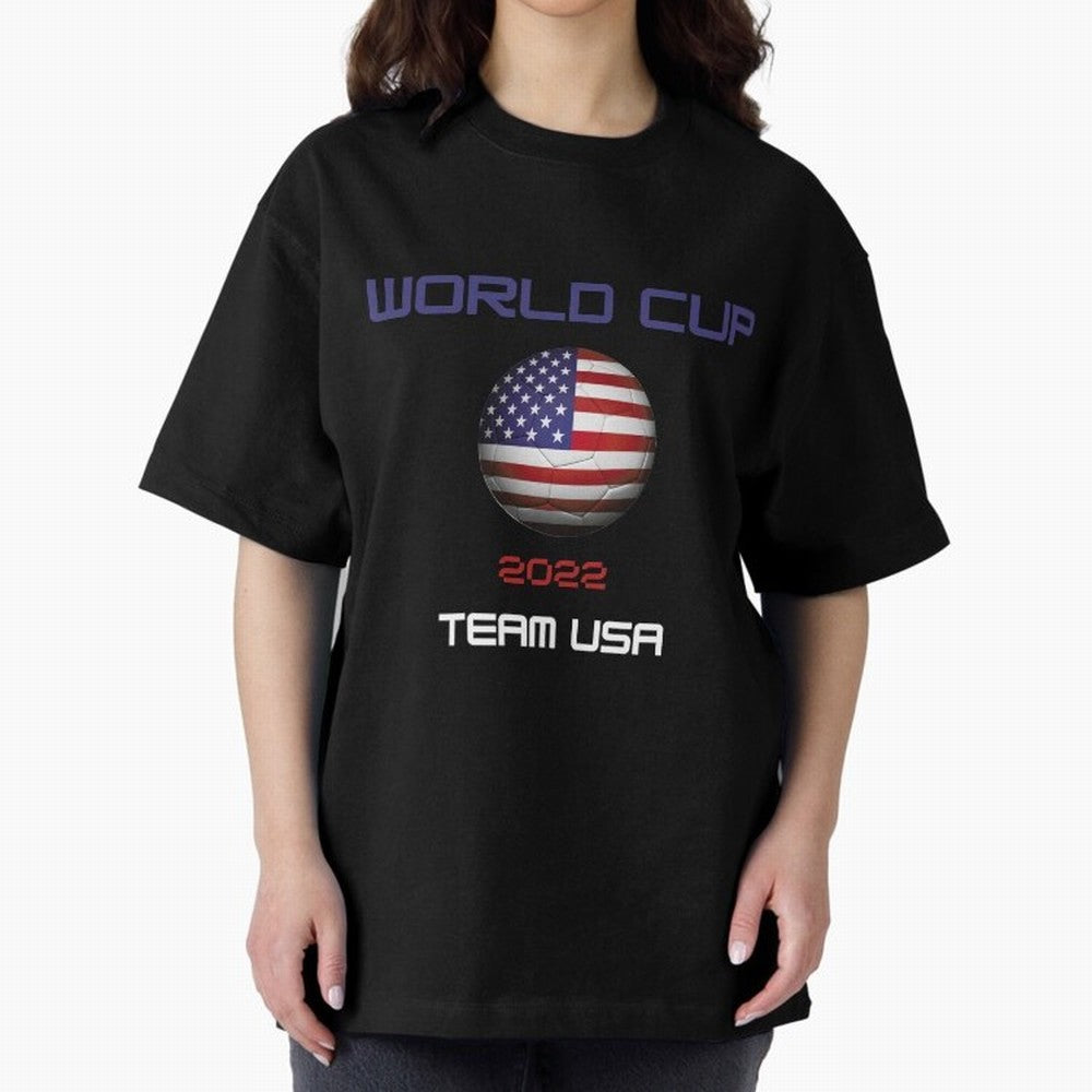 World cup 2022 Team USA Oversized T-Shirt Bring Global Tournament Vibes to FIFA World Cup 2026 Group Stage Spirit, Highlighting Spain, Messi and Cristiano Ronaldo, Worldwide Fan Energy, Dramatic Goals, Stadium Lights and Championship Celebrations;
