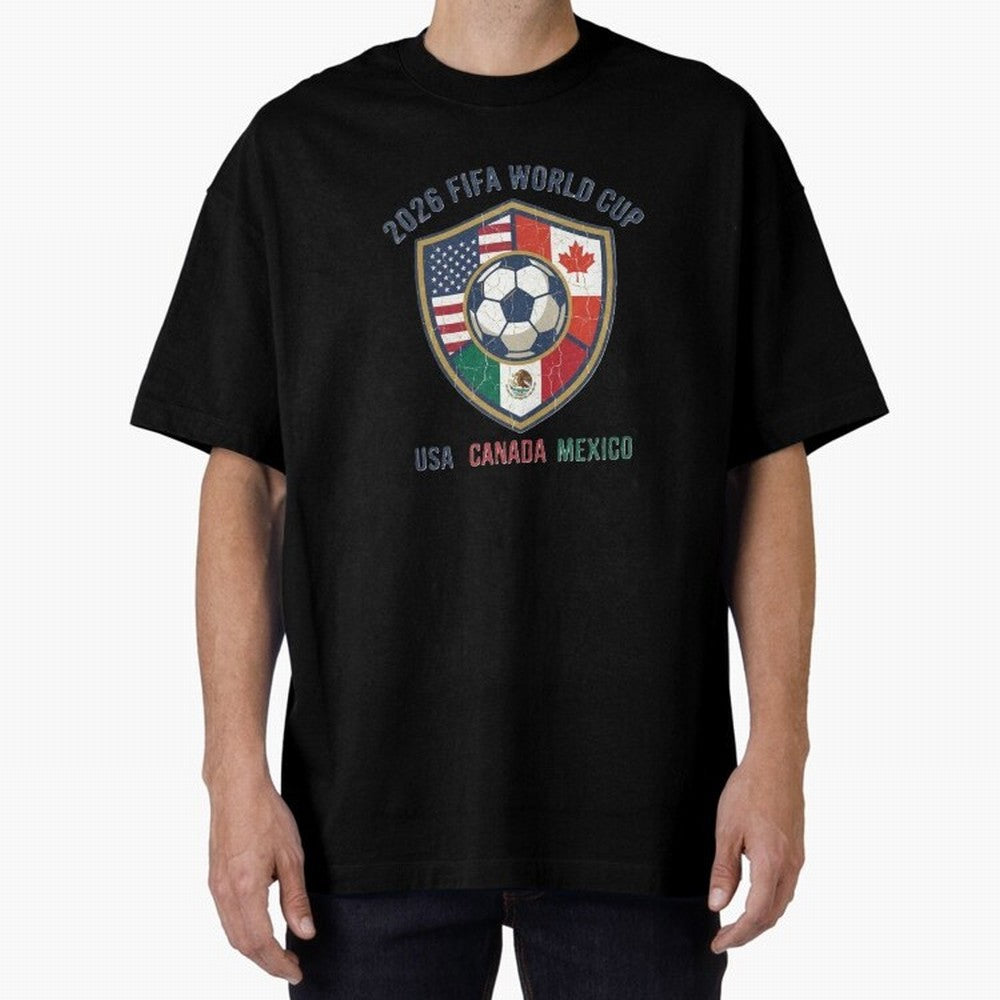 North America United Soccer 2026 Vintage Crest Oversized T-Shirt Make Your Look Match FIFA World Cup 2026 USA Canada Mexico with Messi, CR7 and Mbappe, France Energy, Goal Celebration Energy, Supporter Heritage, Football Icons and Worldwide