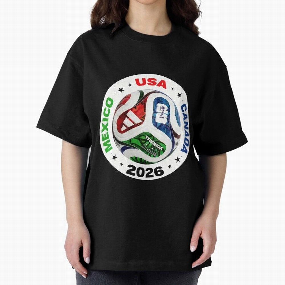 Trionda 26 Soccer Ball - North America 2026 Football Art Oversized T-Shirt Honor Football Greatness during Match Day Hype around FIFA World Cup 2026 USA Canada Mexico, Mbappe, England, Global Supporter Spirit, Legendary Goals, National Colors and