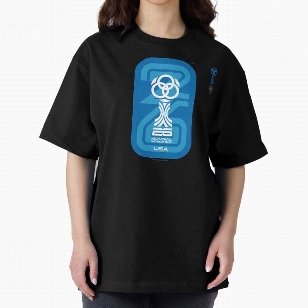 Mundial 26 USA Fan Trophy ¨C Retro Soccer World Cup Inspired Graphic ¨C Modern Football Art Design Oversized T-Shirt Share Global Football Passion for FIFA World Cup 2026 Group Stage, Celebrating Mbappe and Neymar, England, France and Netherlands,