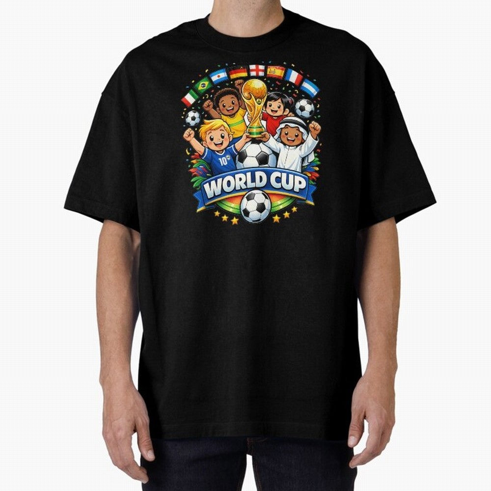 World Cup Football Oversized T-Shirt Live for the Drama of Global Football Passion for FIFA World Cup 2026, Highlighting Neymar, Argentina and Brazil, Championship Spirit, Famous Goals, Roaring Crowds and International Football Unity; Created for