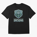 International Soccer 2026 Retro Pixel Glitch Crest Oversized T-Shirt Spotlight Global Football Passion for FIFA World Cup 2026 USA Canada Mexico, Celebrating CR7, Argentina, France and Brazil, Football History, Final Match Energy, Crowd Noise and
