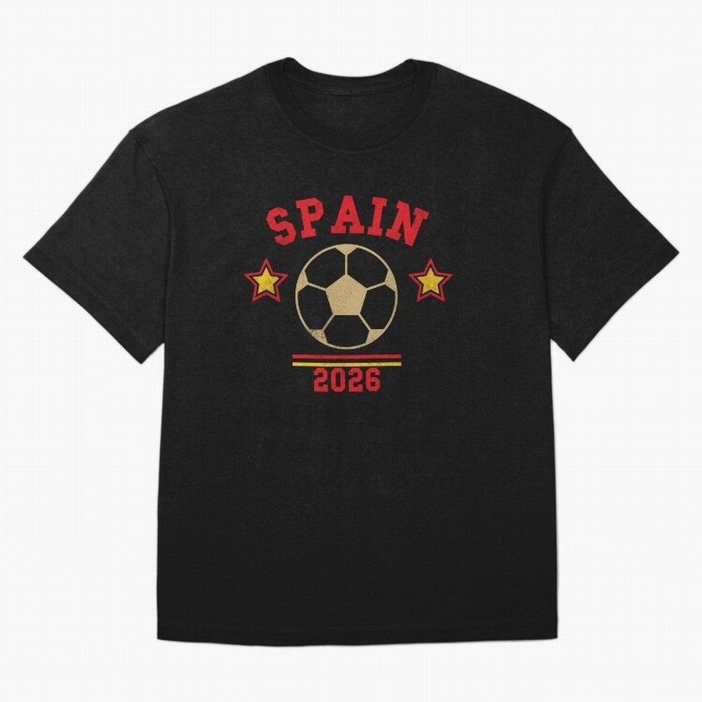 Spain 2026 ¡ª Vintage Soccer Tee Oversized T-Shirt Live the Energy of FIFA World Cup 2026 Spirit, Built around Argentina and Brazil, Messi, Vintage Soccer Flavor, Modern Football Stars, National Flags and Final Night Emotion; Ideal for Fans Who