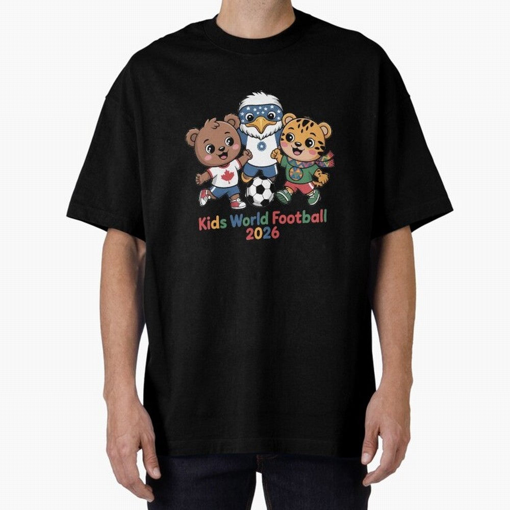 Kids World Football Friends 2026 ¨C Cute Cartoon Soccer Characters for Children Oversized T-Shirt Carry the Colors and Pride of FIFA World Cup 2026 Group Stage Spirit, Inspired by Portugal, Messi, CR7 and Mbappe, Classic Soccer Heritage,