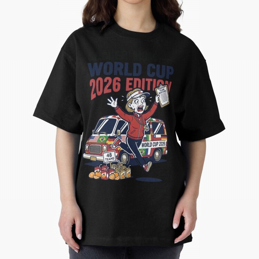 Soccer Mom ¡ª World Cup 2026 Edition V2 Oversized T-Shirt Capture FIFA World Cup 2026 USA Canada Mexico for Fans of Neymar, Haaland and Cristiano Ronaldo and France, Bringing Championship Spirit, Famous Goals, Roaring Crowds and International