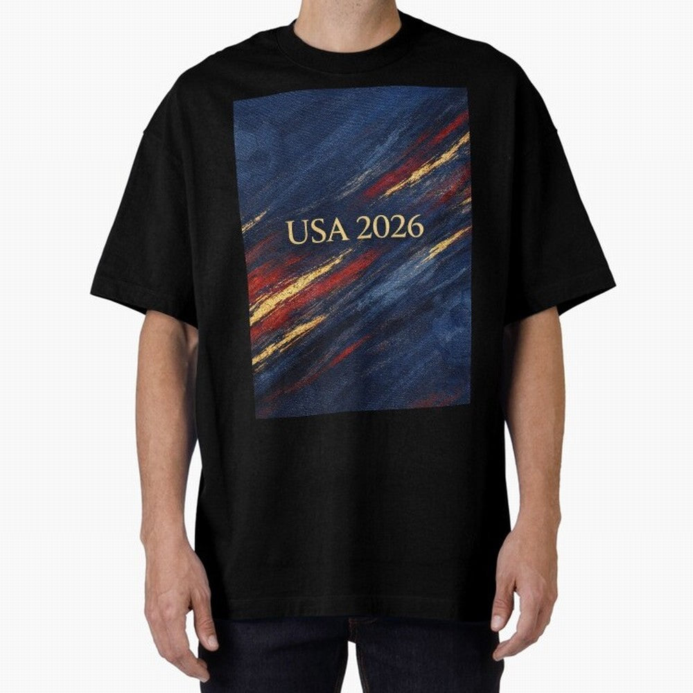Elevated USA 2026 Soccer Oversized T-Shirt Spotlight FIFA World Cup 2026 Group Stage Highlighting Cristiano Ronaldo, England Energy, Classic Soccer Heritage, Championship Pressure, Fan Loyalty and International Pride; Ideal for Passionate Fans Who