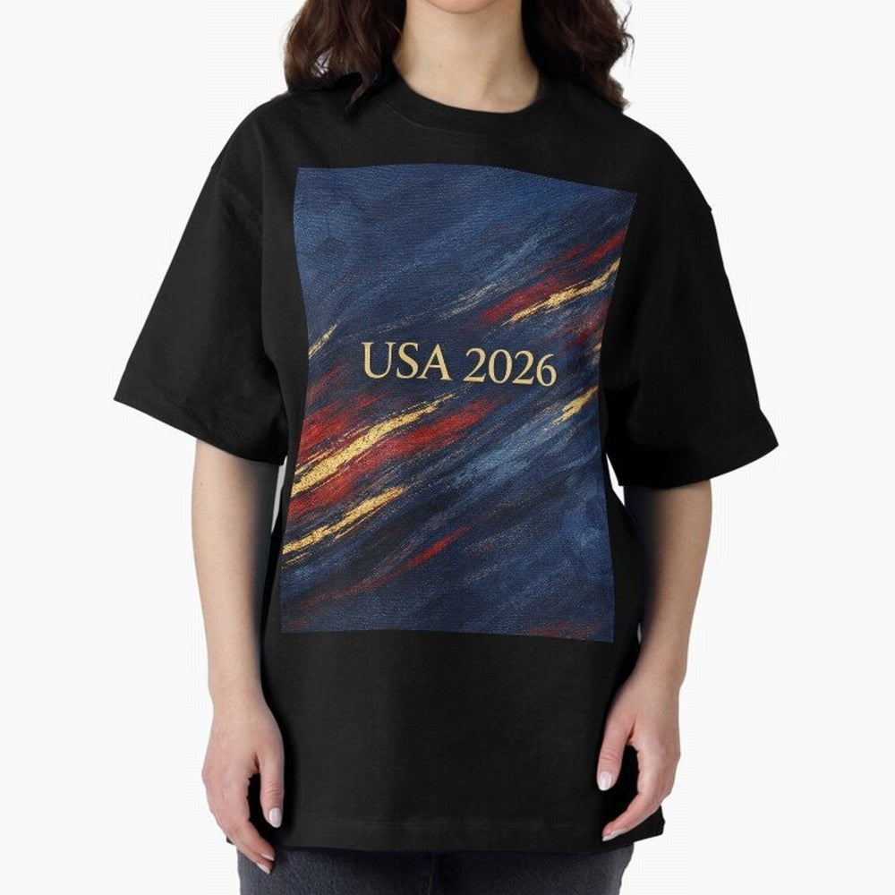 Elevated USA 2026 Soccer Oversized T-Shirt Spotlight FIFA World Cup 2026 Group Stage Highlighting Cristiano Ronaldo, England Energy, Classic Soccer Heritage, Championship Pressure, Fan Loyalty and International Pride; Ideal for Passionate Fans Who