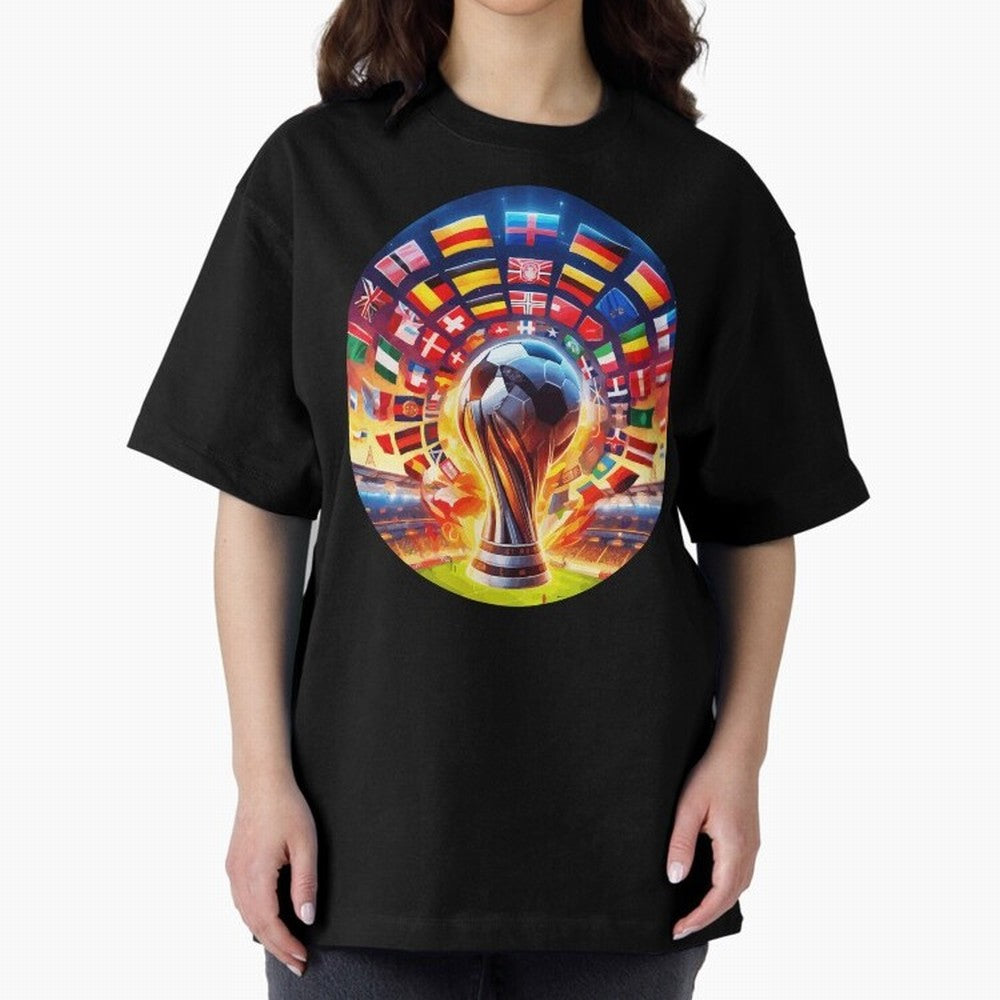 Global Football Fever (The Road to Victory) Oversized T-Shirt Bring Trophy Dreams to FIFA World Cup 2026 Group Stage Spirit, Featuring Netherlands, Mbappe, Football Festival Excitement, Trophy Ambitions, Country Rivalries and Star Player Buzz;