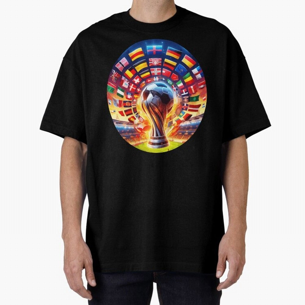 Global Football Fever (The Road to Victory) Oversized T-Shirt Bring Trophy Dreams to FIFA World Cup 2026 Group Stage Spirit, Featuring Netherlands, Mbappe, Football Festival Excitement, Trophy Ambitions, Country Rivalries and Star Player Buzz;