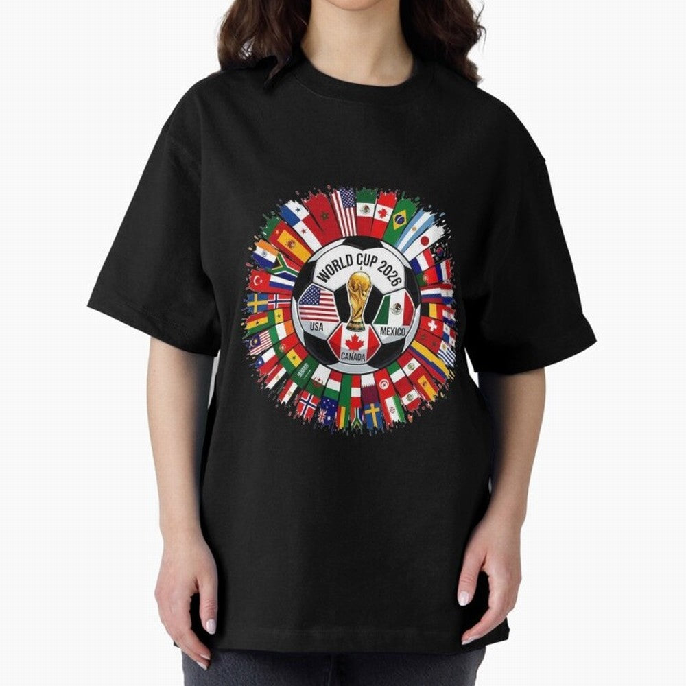 USA Canada Mexico 2026 Football Celebration Fan Art Oversized T-Shirt Join Match Day Hype around FIFA World Cup 2026 Group Stage, Haaland, Argentina, France and Brazil, Soccer Culture, Superstar Moments, National Team Dreams and Competitive Fire;