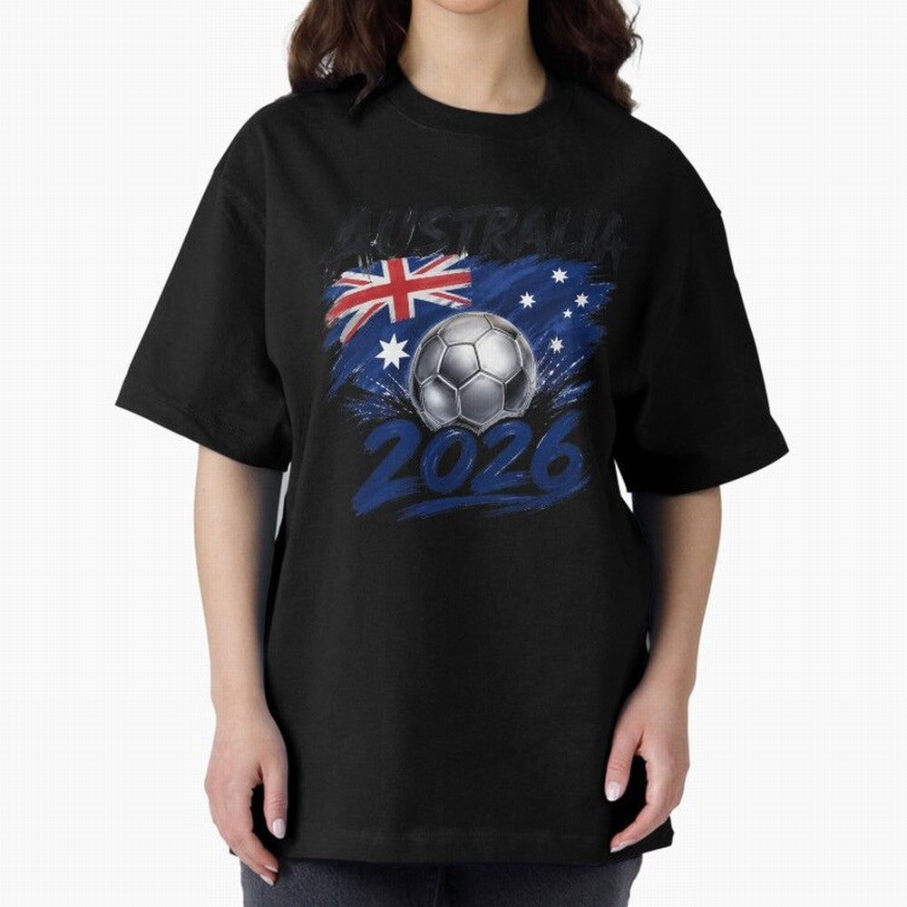 Australia Soccer 2026: Grunge Flag & Football Pride Oversized T-Shirt Feel the Trophy Chase of Global Football Passion for FIFA World Cup 2026, Inspired by CR7 and Messi, France, Stadium Chants, National Pride, Trophy Dreams and Unforgettable