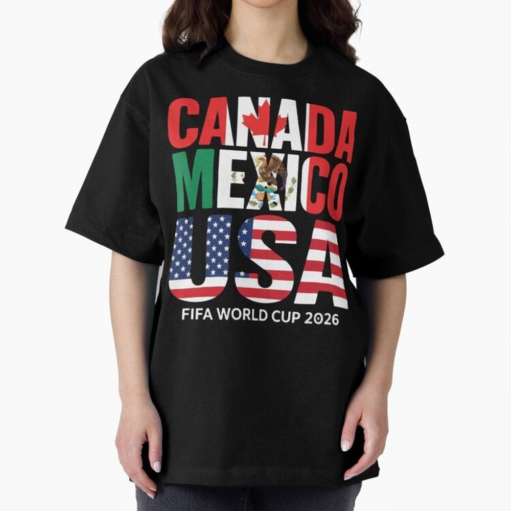 Canada Mexico USA 2026 World Cup Host Nations Oversized T-Shirt Follow the Final Road of the FIFA World Cup 2026 Journey through Messi, Neymar and Mbappe Highlights, England and Germany Pride, Champion Mindset, Group Stage Buzz, Knockout Tension